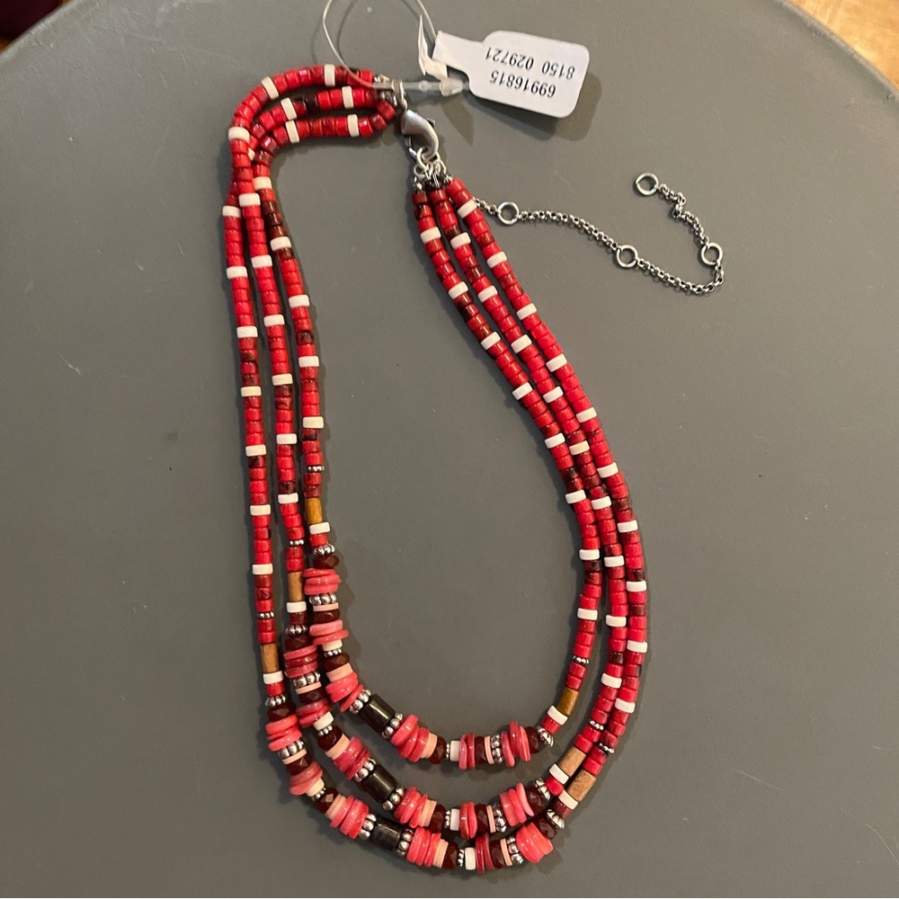 Free People red multi strand beaded layered necklace, NWT - Picture 4 of 12